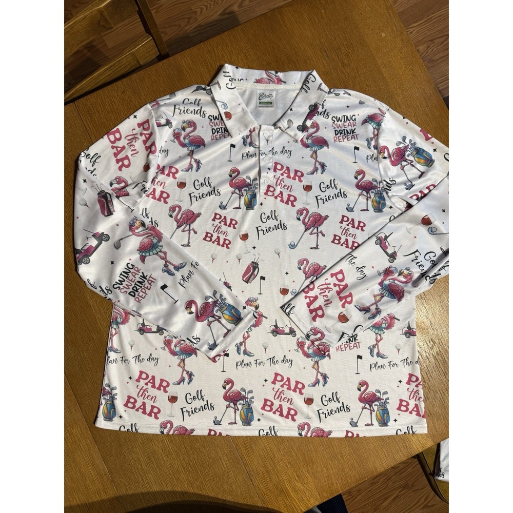 Birdietee Women's XL Flamingo Golf Shirt Par Then Bar Long Sleeve Funny Print